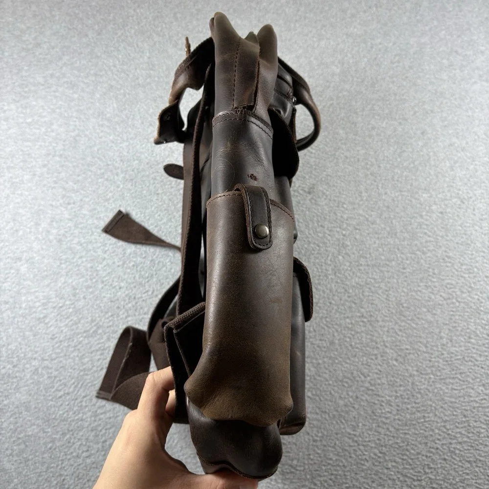 Vintage Crazy Horse Brown Leather Backpack Multi Pocket Utility Laptop Rucksack⁠